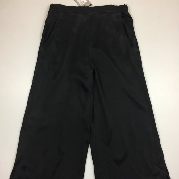 NWT ZARA Trafaluc Dark Shiny Gray Oversized Wide Leg Slit Hem High Waist Pants - Picture 1 of 9